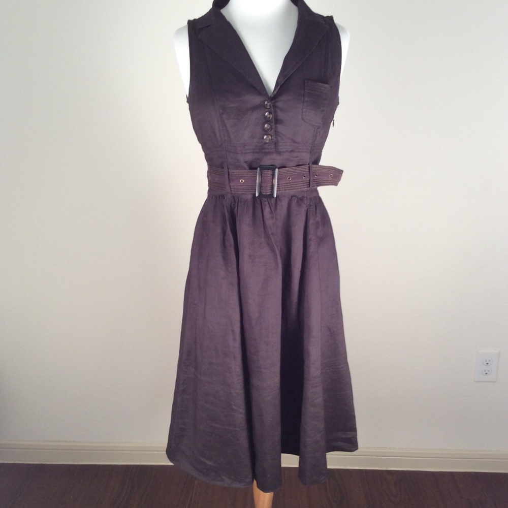 Zara Basic Dress 100% Ramie Brown SzM